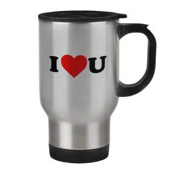 I ❤️ U, Stainless steel travel mug with lid, double wall 450ml