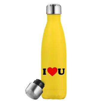 I ❤️ U, Yellow Stainless Steel Metallic Thermos, double-walled, 500ml