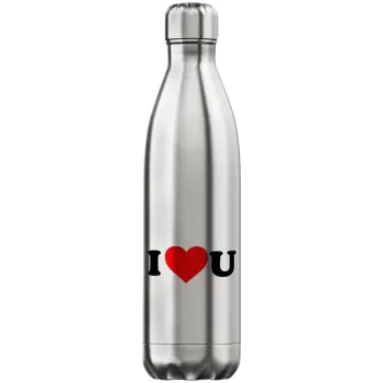 I ❤️ U, Μεταλλικό παγούρι θερμός Inox (Stainless steel), διπλού τοιχώματος, 750ml