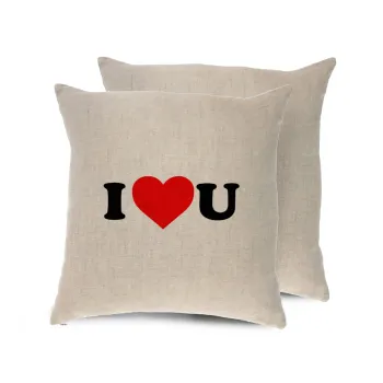 I ❤️ U, Μαξιλάρι καναπέ ΛΙΝΟ 40x40cm περιέχεται το  γέμισμα