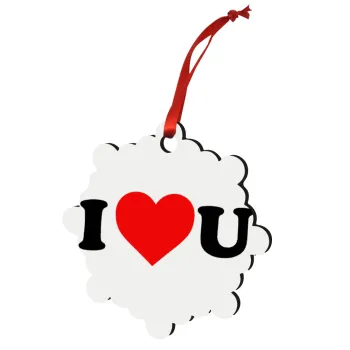 I ❤️ U, Christmas ornament snowflake wooden 7.5cm