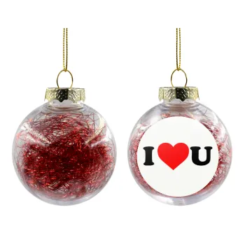 I ❤️ U, Transparent Christmas tree ball ornament with red filling 8cm