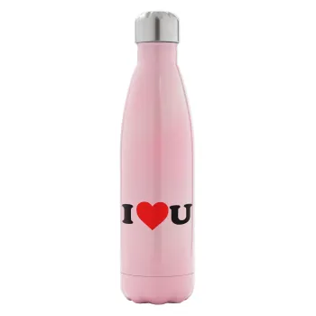 I ❤️ U, Metal mug thermos Pink Iridiscent (Stainless steel), double wall, 500ml