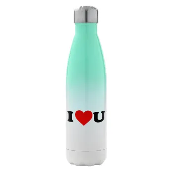 I ❤️ U, Metal mug thermos Green/White (Stainless steel), double wall, 500ml