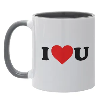 I ❤️ U, Κούπα χρωματιστή γκρι, κεραμική, 330ml