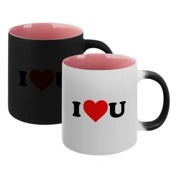 I ❤️ U, Κούπα Μαγική εσωτερικό ΡΟΖ, κεραμική 330ml που αλλάζει χρώμα με το ζεστό ρόφημα