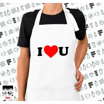 I ❤️ U, Ποδιά μακριά Σεφ ολόσωμη με τσέπες white (ΕΝΗΛΙΚΩΝ)