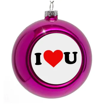 I ❤️ U, Purple Christmas tree ornament bauble 8cm