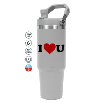 I ❤️ U, GREY color, 890ml (30oz) stainless Steel Tumbler with Handle