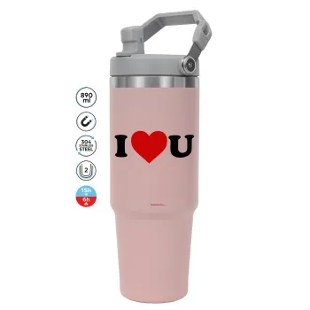 I ❤️ U, Pink color, 890ml (30oz) stainless Steel Tumbler with Handle