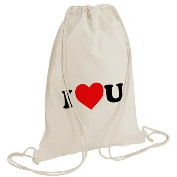 I ❤️ U, Τσάντα πλάτης πουγκί GYMBAG natural (28x40cm)
