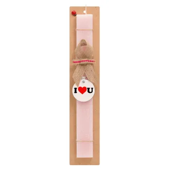 I ❤️ U, Easter Set, wooden keychain & scented flat Easter candle (30cm) (PINK)