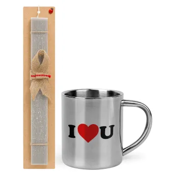 I ❤️ U, Easter Set, metallic thermal cup (300ml) & Easter aromatic flat candle (30cm) (GRAY)