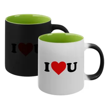 I ❤️ U, Κούπα Μαγική εσωτερικό πράσινο, κεραμική 330ml που αλλάζει χρώμα με το ζεστό ρόφημα