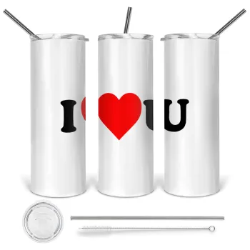I ❤️ U, Tumbler stainless steel 600ml, with metal straw & cleaning brush