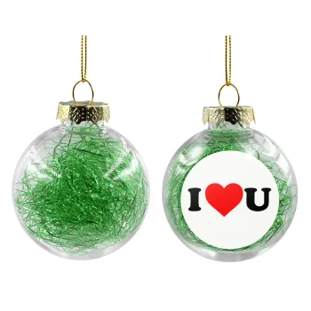 I ❤️ U, Transparent Christmas tree ball ornament with green filling 8cm