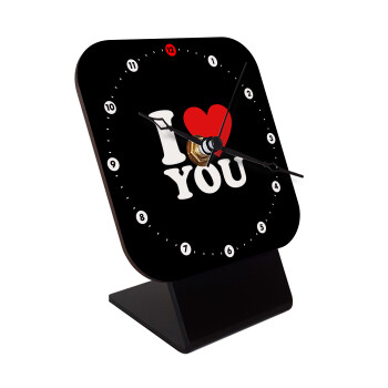 I LOVE YOU, Επιτραπέζιο ρολόι ξύλινο με δείκτες (10cm)