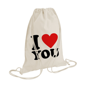 I LOVE YOU, Τσάντα πλάτης πουγκί GYMBAG natural (28x40cm)