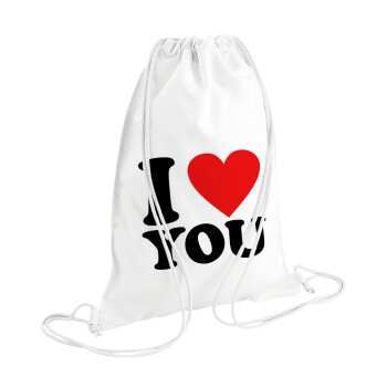 I LOVE YOU, Τσάντα πλάτης πουγκί GYMBAG λευκή (28x40cm)