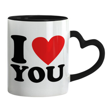 I LOVE YOU, Mug heart black handle, ceramic, 330ml