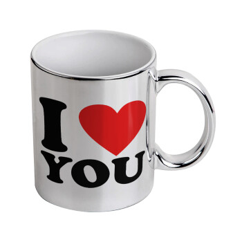 I LOVE YOU, Mug ceramic, silver mirror, 330ml