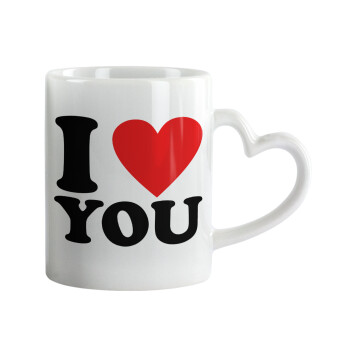 I LOVE YOU, Mug heart handle, ceramic, 330ml