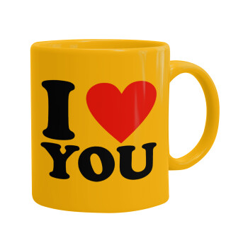 I LOVE YOU, Ceramic coffee mug yellow, 330ml (1pcs)