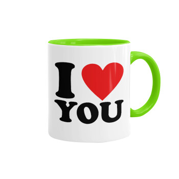I LOVE YOU, Mug colored light green, ceramic, 330ml
