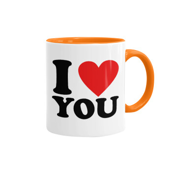 I LOVE YOU, Mug colored orange, ceramic, 330ml