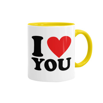 I LOVE YOU, Mug colored yellow, ceramic, 330ml