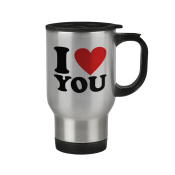 I LOVE YOU, Stainless steel travel mug with lid, double wall 450ml