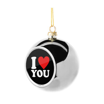 I LOVE YOU, Silver 8cm Christmas tree ball ornament