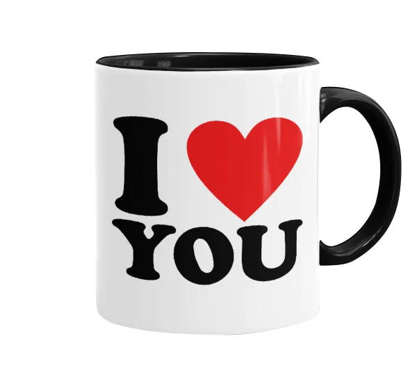 I LOVE YOU — Κούπα χρωματιστή μαύρη, κεραμική, 330ml