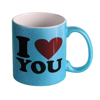 I LOVE YOU, Κούπα Σιέλ Glitter που γυαλίζει, κεραμική, 330ml