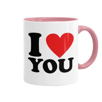 I LOVE YOU, Mug colored pink, ceramic, 330ml