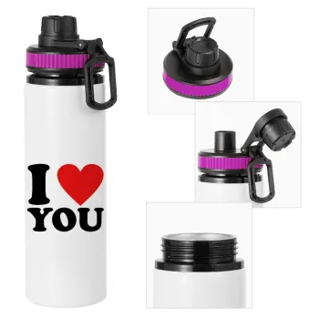 I LOVE YOU, Metallic water bottle with safety lid, 850ml aluminum