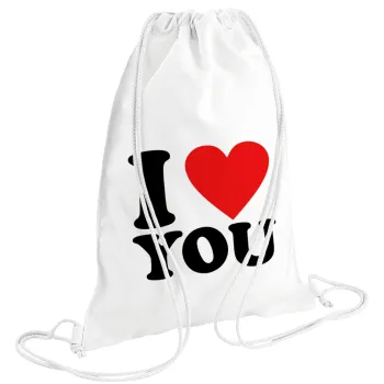 I LOVE YOU, Backpack pouch GYMBAG white (28x40cm)