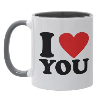I LOVE YOU, Κούπα χρωματιστή γκρι, κεραμική, 330ml