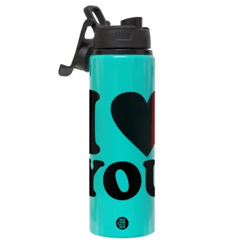 I LOVE YOU, Μεταλλικό παγούρι νερού με καπάκι ασφαλείας, αλουμινίου 850ml