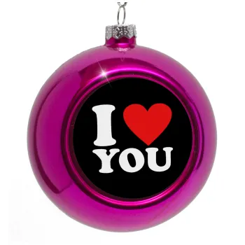 I LOVE YOU, Purple Christmas tree ornament bauble 8cm