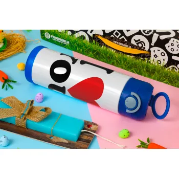 I LOVE YOU, Πασχαλινή Λαμπάδα με Παιδικό παγούρι θερμό, ανοξείδωτο, με καλαμάκι ασφαλείας, ΜΠΛΕ (500ml)