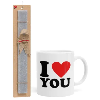 I LOVE YOU, Easter Set, Ceramic Cup (330ml) & Easter aromatic flat candle (30cm) (GRAY)