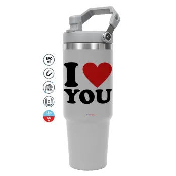 I LOVE YOU, GREY color, 890ml (30oz) stainless Steel Tumbler with Handle