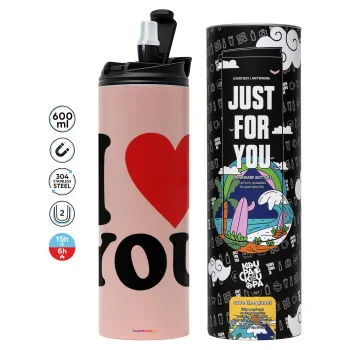 I LOVE YOU, Tumbler stainless steel PINK 600ml