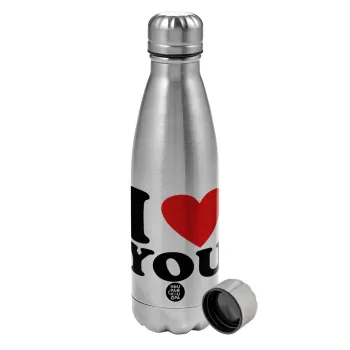 I LOVE YOU, Metallic water bottle, stainless steel, 750ml