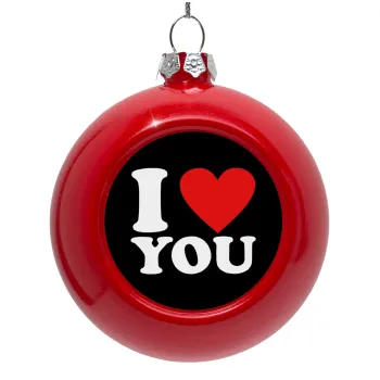 I LOVE YOU, Red Christmas tree ornament bauble 8cm