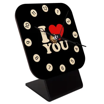 I LOVE YOU, Επιτραπέζιο ρολόι σε φυσικό ξύλο (10cm)