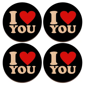 I LOVE YOU, ΣΕΤ x4 Σουβέρ ξύλινα στρογγυλά plywood (9cm)