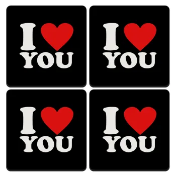 I LOVE YOU, ΣΕΤ 4 Σουβέρ ξύλινα τετράγωνα (9cm)