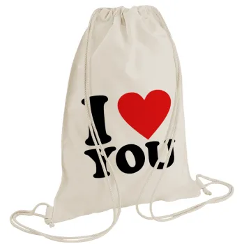 I LOVE YOU, Τσάντα πλάτης πουγκί GYMBAG natural (28x40cm)